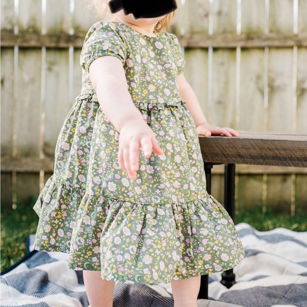 Sage green and pink floral dress
